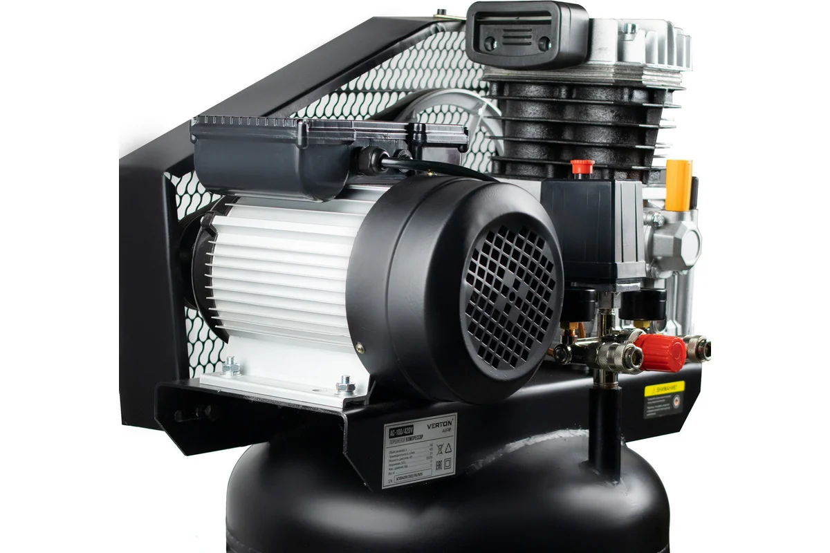 Компрессор VERTON Air AC-100/420V вертикальный бак, масляный ременной 420л/мин,100л,12бар, 2,5кВт, 230В, рапид 01.12210.13370