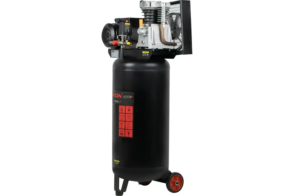 Компрессор VERTON Air AC-100/420V вертикальный бак, масляный ременной 420л/мин,100л,12бар, 2,5кВт, 230В, рапид 01.12210.13370