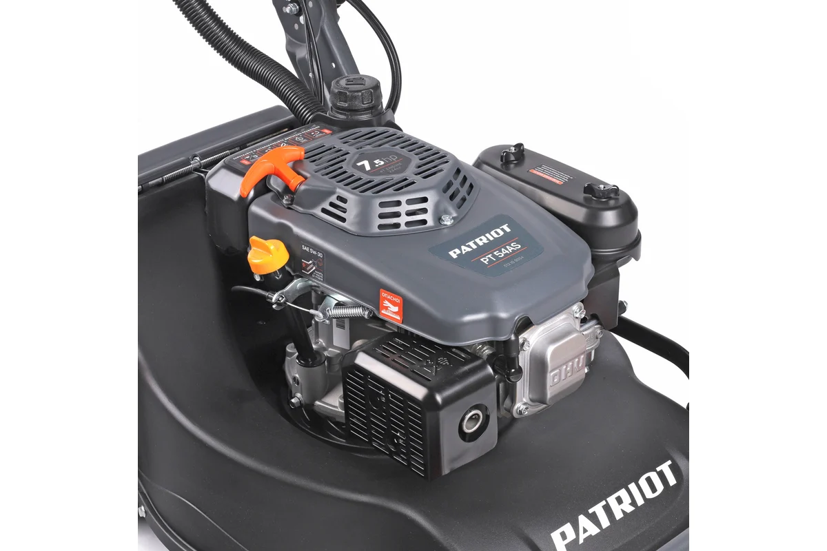 Газонокосилка бензиновая PATRIOT PT 54AS, 53 см, самоходная(3 скорости), 7,5л.с., алюминиевая дека, карданная передача на редуктор колёс травосборник 75л 512109054