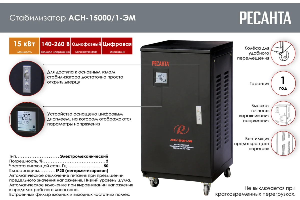 Электромеханический стабилизатор Ресанта АСН-15000/1-ЭМ