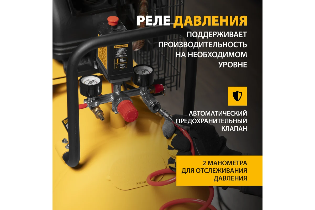 Воздушный компрессор с ременным приводом DENZEL BCV2200/100 2.2 кВт, 100 литров, 370 л/мин 58110